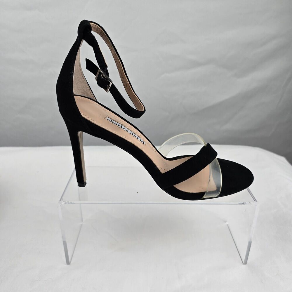 Charles David Sandals Women 7.5 Black Courtney Leather Buckle Heels NIB - Picture 8 of 16
